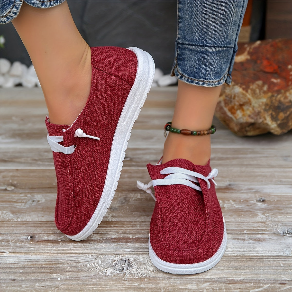 Women's Solid Color Canvas Shoes, Casual Lace Up Outdoor Shoes, Lightweight Low Top Walking Shoes