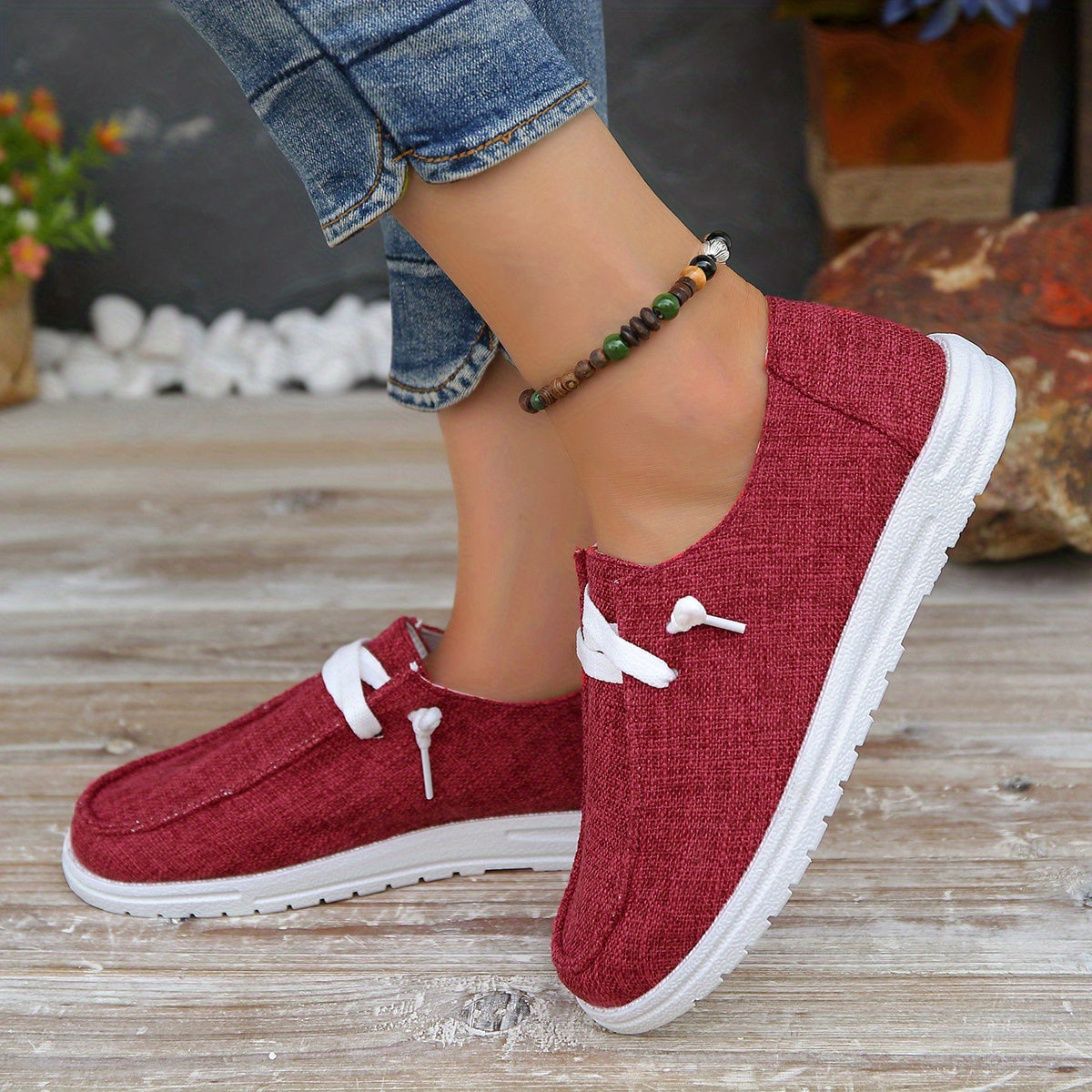 Women's Solid Color Canvas Shoes, Casual Lace Up Outdoor Shoes, Lightweight Low Top Walking Shoes