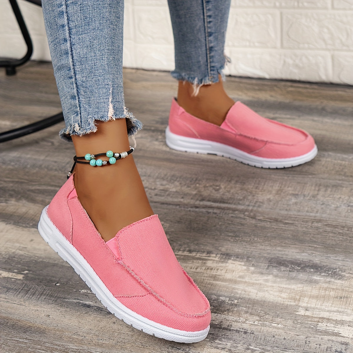 Women's Flat Canvas Shoes, Solid Color Round Toe Slip On Low Top Sneakers, Casual Walking Trainers